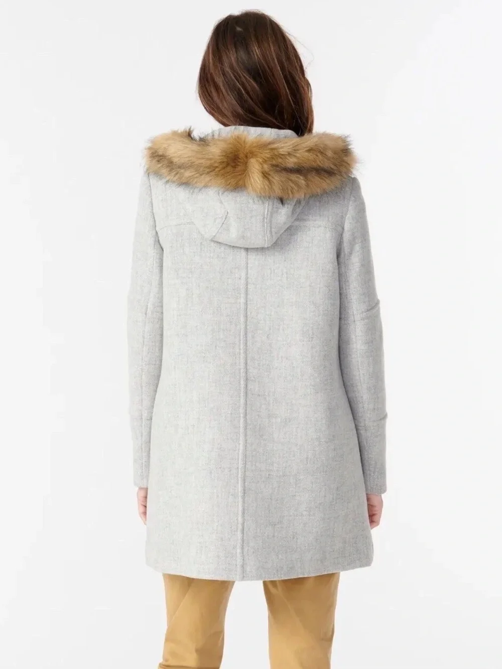 J.Crew Wool Nello Gorri Chateau Faux Fur Hood Parka Coat Sz 2 Quiet Luxury Gray - Picture 2 of 16